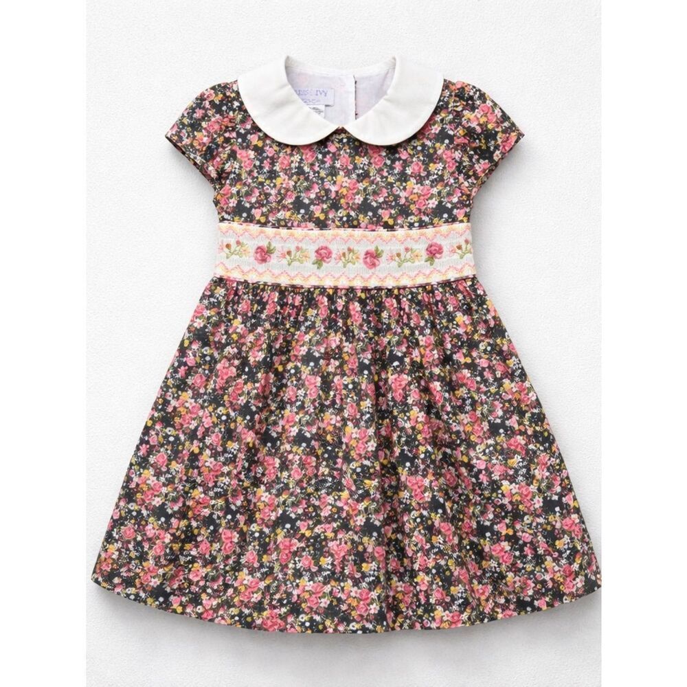 Iris & Ivy gray and pink floral smocked embroidered dress new with tags